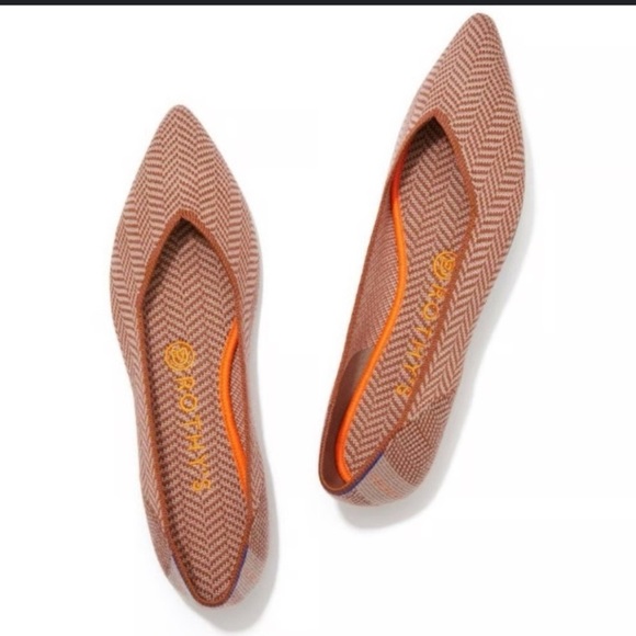 Rothys Authentic Retired Camel Herringbone Merino Wool Point Flats Size 9 - Picture 2 of 6